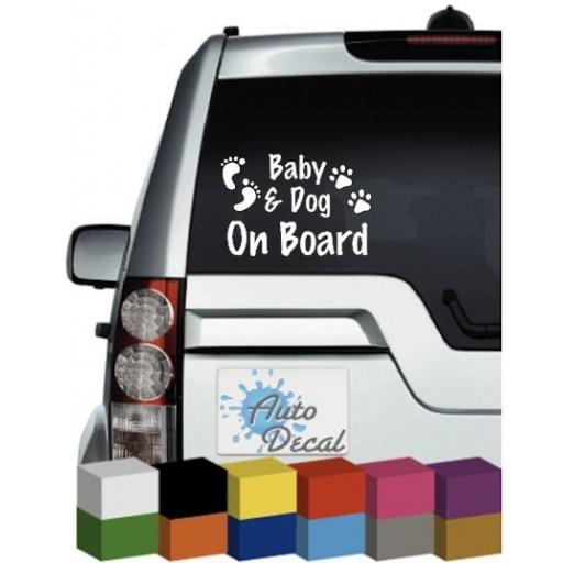 Baby & Dog On Board Novelty Vinyl Window Car Bumper, Decal / Sticker / Graphic