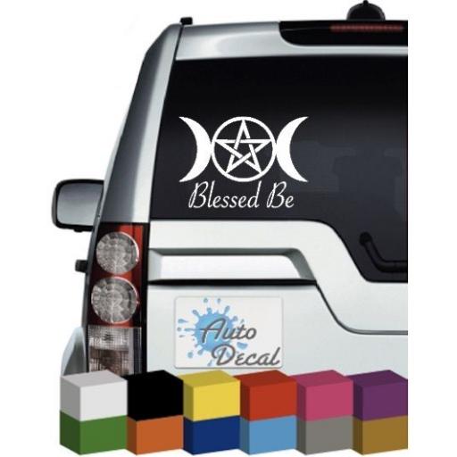 Blessed Be Triple Moon & Pentagram Wiccan Vinyl Car Window, Sticker / Graphic