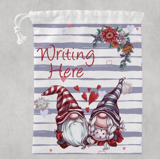 Gnome Valentine White Drawstring Bag