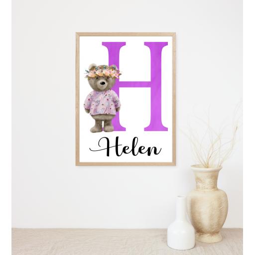 Standing Bear Initial and Name Personalised Print