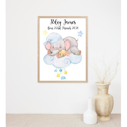 Baby Birth Elephant on Cloud Print