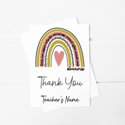 Teacherlife Rainbow Thank You Personalised A5 Card & Envelope