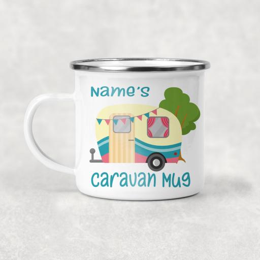 Name's Caravan Enamel Mug Personalised