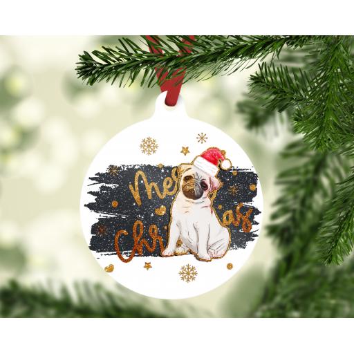 Merry Christmas Pug Ornament / Bauble