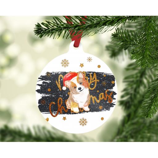 Merry Christmas Corgi Ornament / Bauble