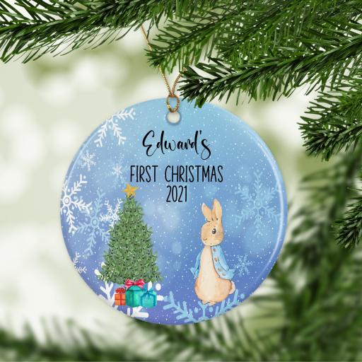 First Christmas Rabbit Personalised Christmas Ornament / Bauble