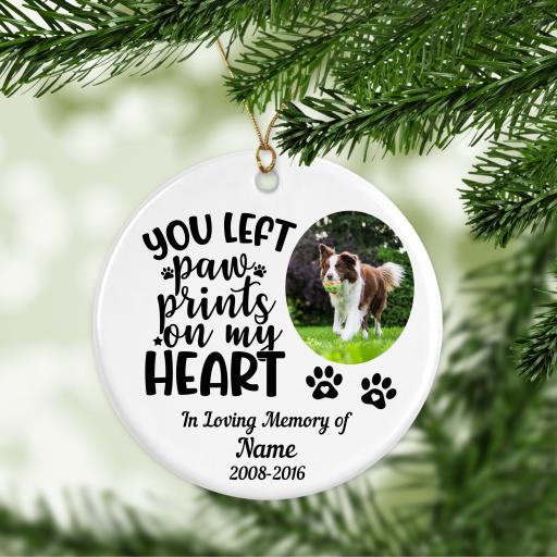 You left paw prints on my heart Personalised Christmas Ornament / Bauble