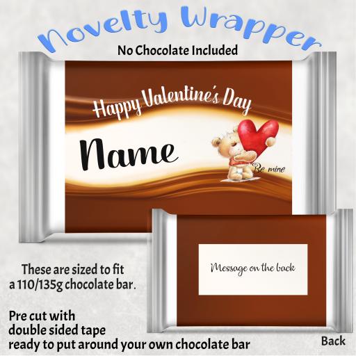 Happy Valentines Day Teddy Personalised Chocolate Bar Wrapper